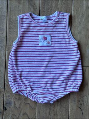 Kissy Kissy Fishy Pink White Stripe Terry Bubble Romper size 9 Months